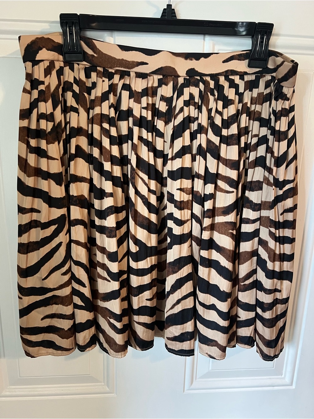 Pleated Zebra Print Mini Skirt in Beige and Black